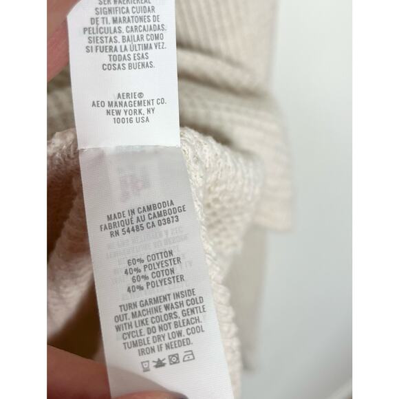 Aerie Womens Waffle Knit Pullover Sweater XS Beige Neutral Loungewear Cozy - Picture 9 of 10